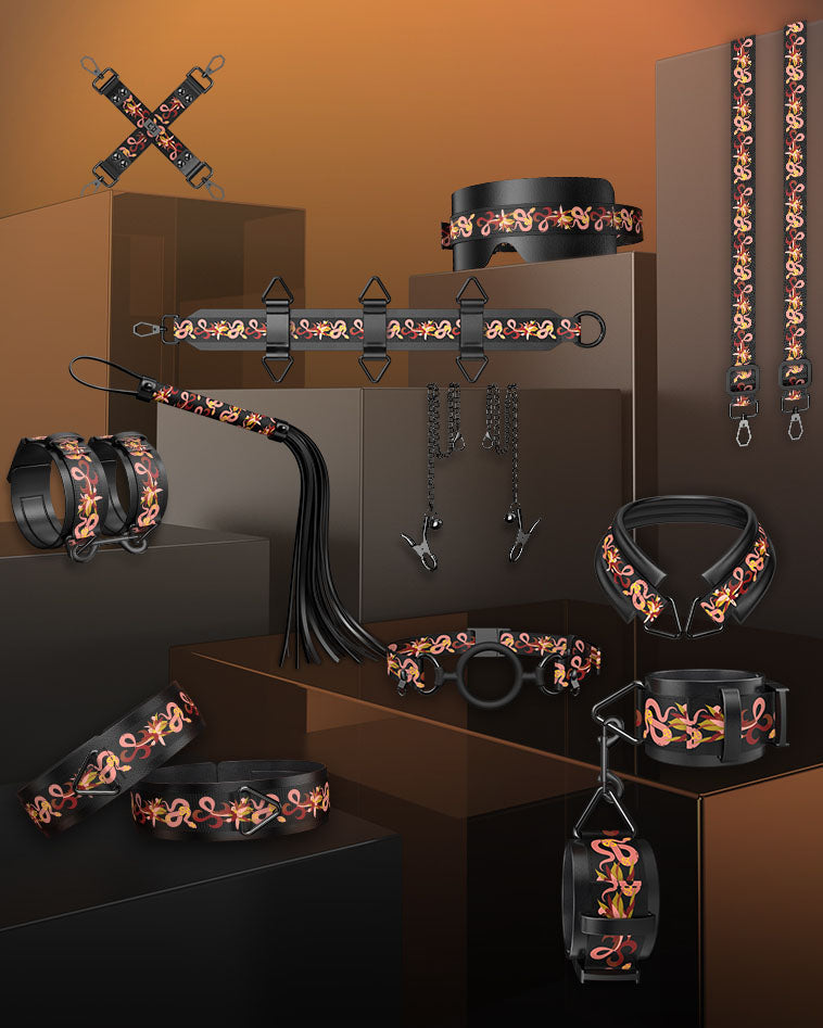 Flowering Serpent Leather Bondage Restraint Set - Bondage Set - Sevanda