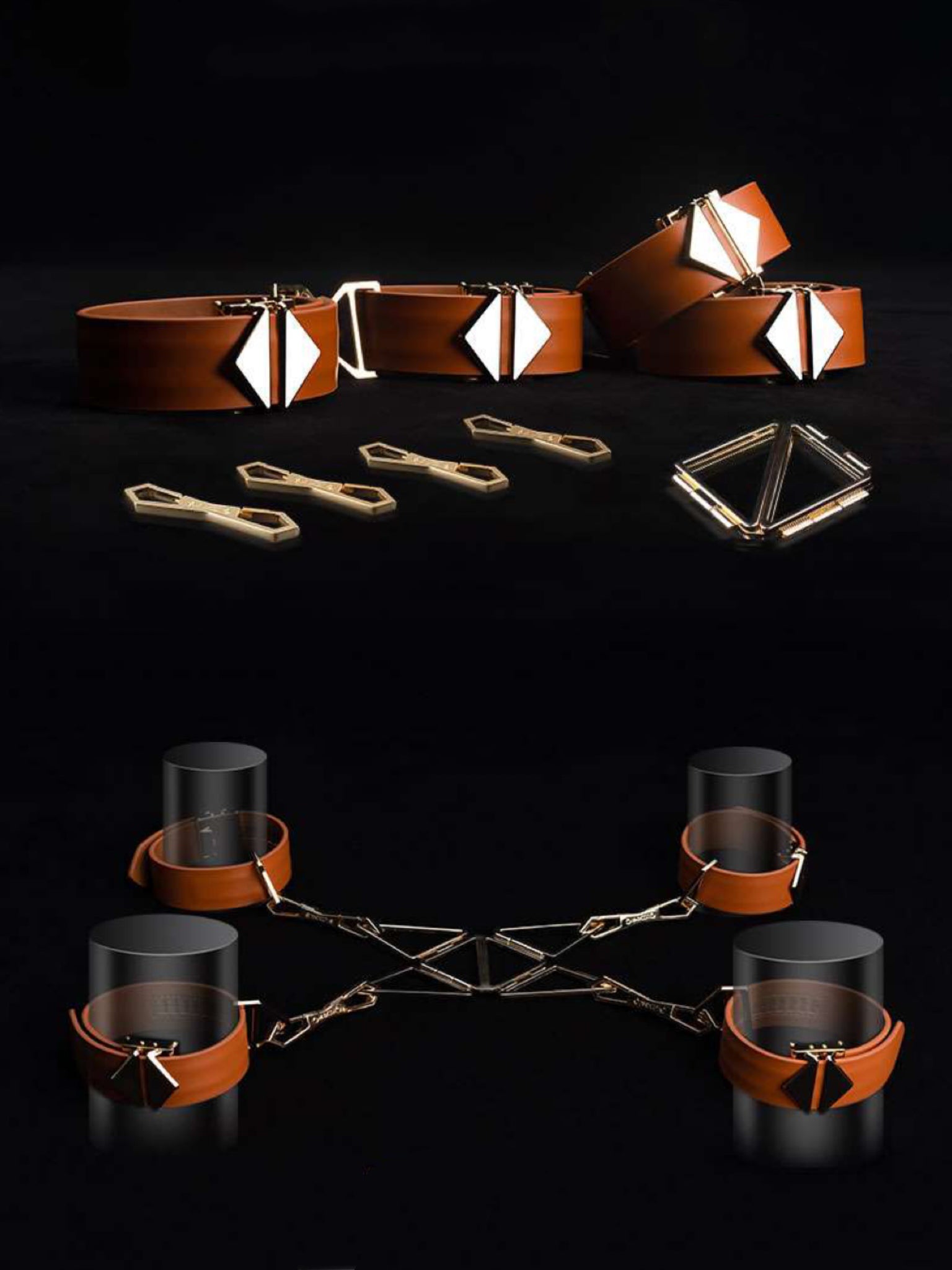 Leather Ankle and Wrist Bondage cuffs Set - Bondage Set - Lockink