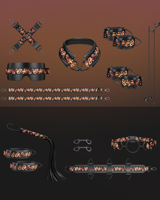Flowering Serpent Leather Bondage Restraint Set - Bondage Set - Sevanda